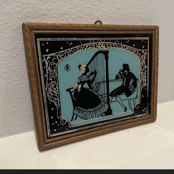 Antique 1920s-1930s Reverse Mirror Victorian Silhouette Framed Art - Picture 2 of 9